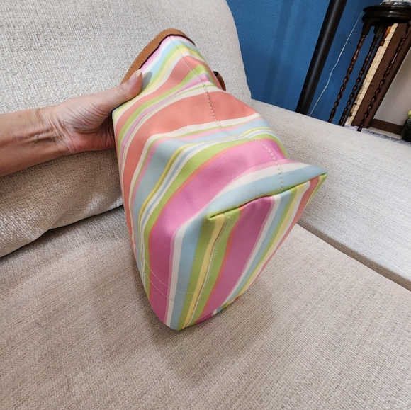 Like New Coach Hampton Pastel Striped Satchel Tote Bag Purse - Picture 4 of 13